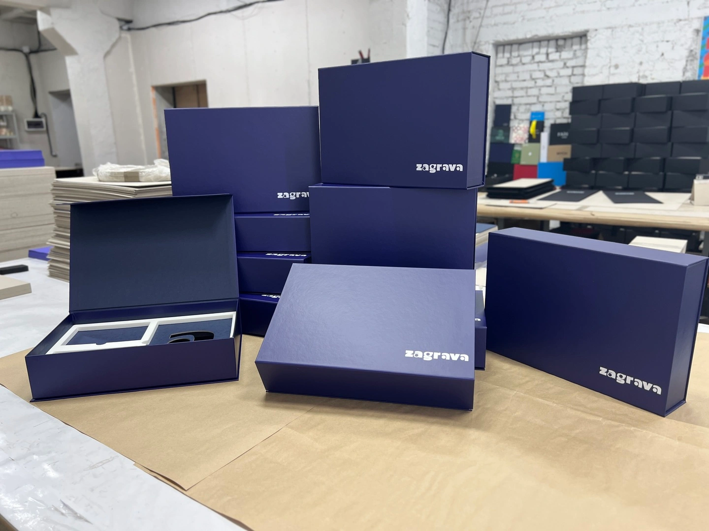 Blue boxes with magnets made for Zagrava