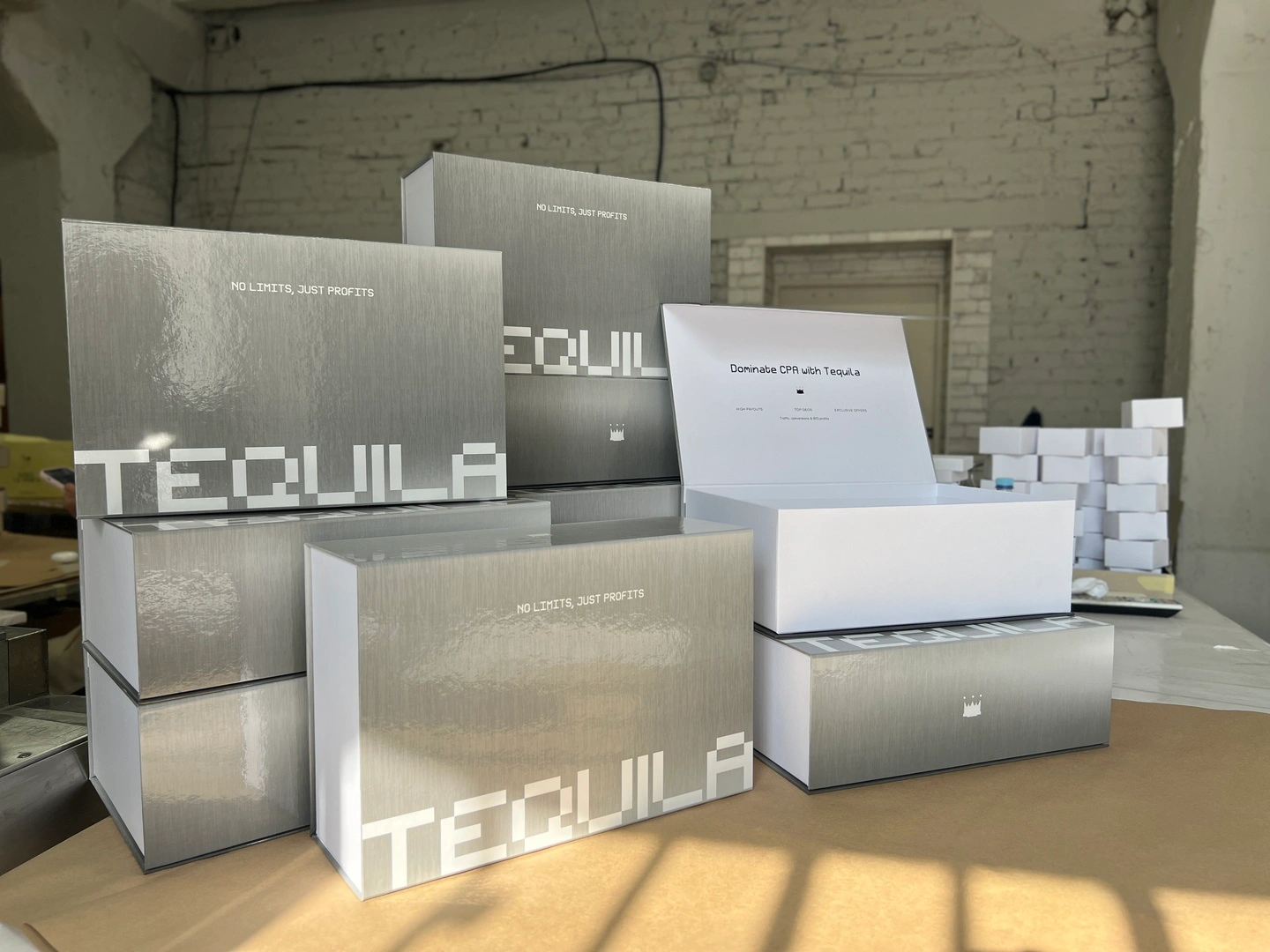 Magnetic packaging for clothing with TEQUILA logo