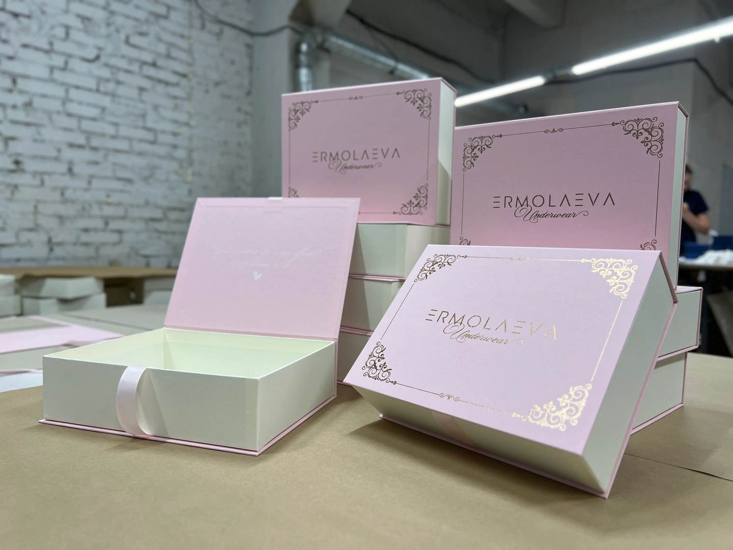 Pink packaging for underwear with ERMOLAEVA logo wholesale